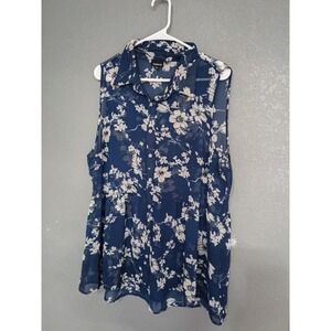 Torrid Sheer Blue Floral Tunic Tank Top Button Down Women's 1X USA Made